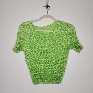 Vintage y2k Popcorn Shirt Top Green Fairy Whimsy Mermaid Core One Size